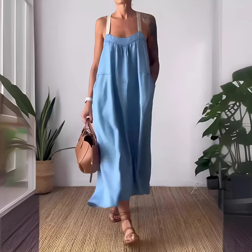Mireya | Dames Elegante Zomer Maxijurk | Blauw