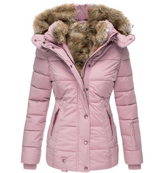 Warme Sanne Winterjas voor dames, uitgerust met een gevoerde capuchon en praktische zakken.