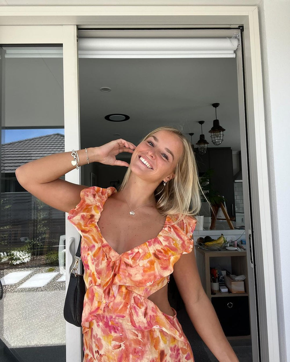 Sienna | Dames lange zomerjurk met uitsneden | Oranje
