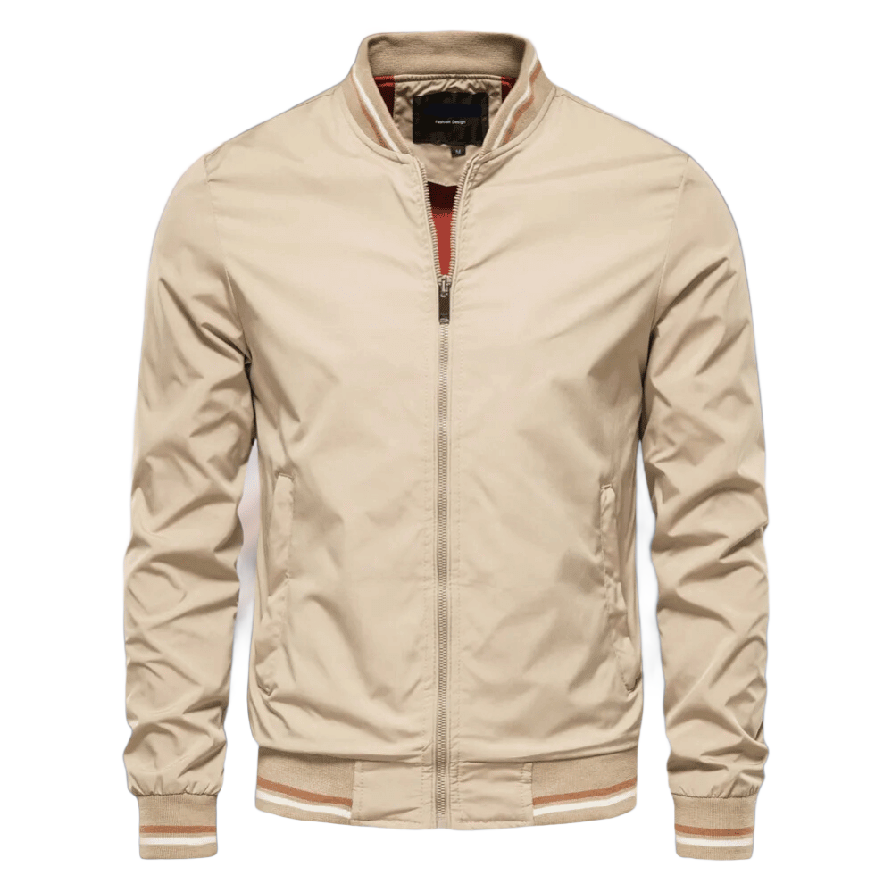 Licht heren bomberjack met ritssluiting en geribbelde boorden, ideaal voor een moderne en casual look.