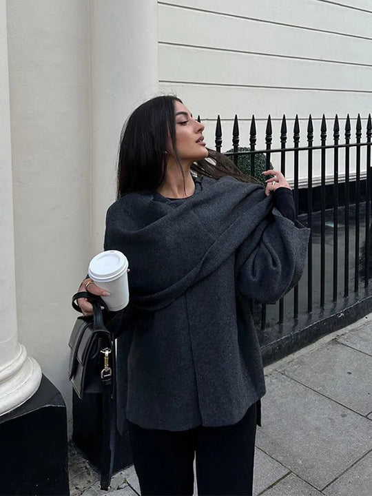 Celina | Vrouwen Asymmetrische Cape Top | Donkergrijs