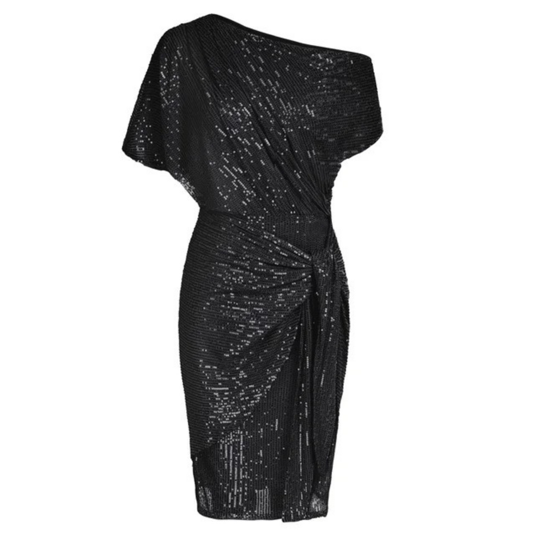 Asymmetrisch off shoulder cocktailjurk met lovertjes