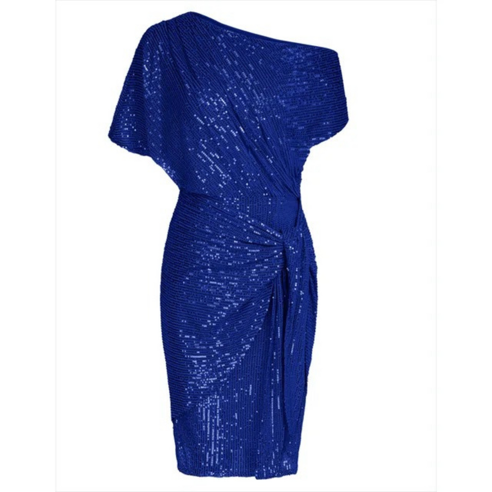 Asymmetrisch off shoulder cocktailjurk met lovertjes