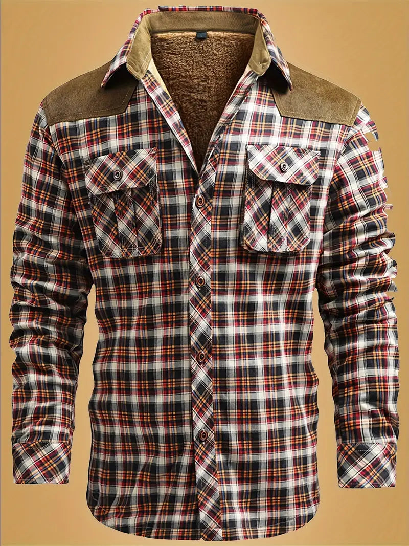 Flanellen jas voor heren met een trendy ruitdessin, ideaal voor een warme en comfortabele outfit. Voorzien van handige zakken op de borst.