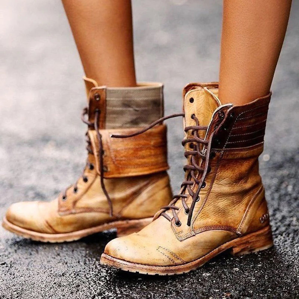 Sanne - Stoere Leren Veterlaarzen met Vintage Look