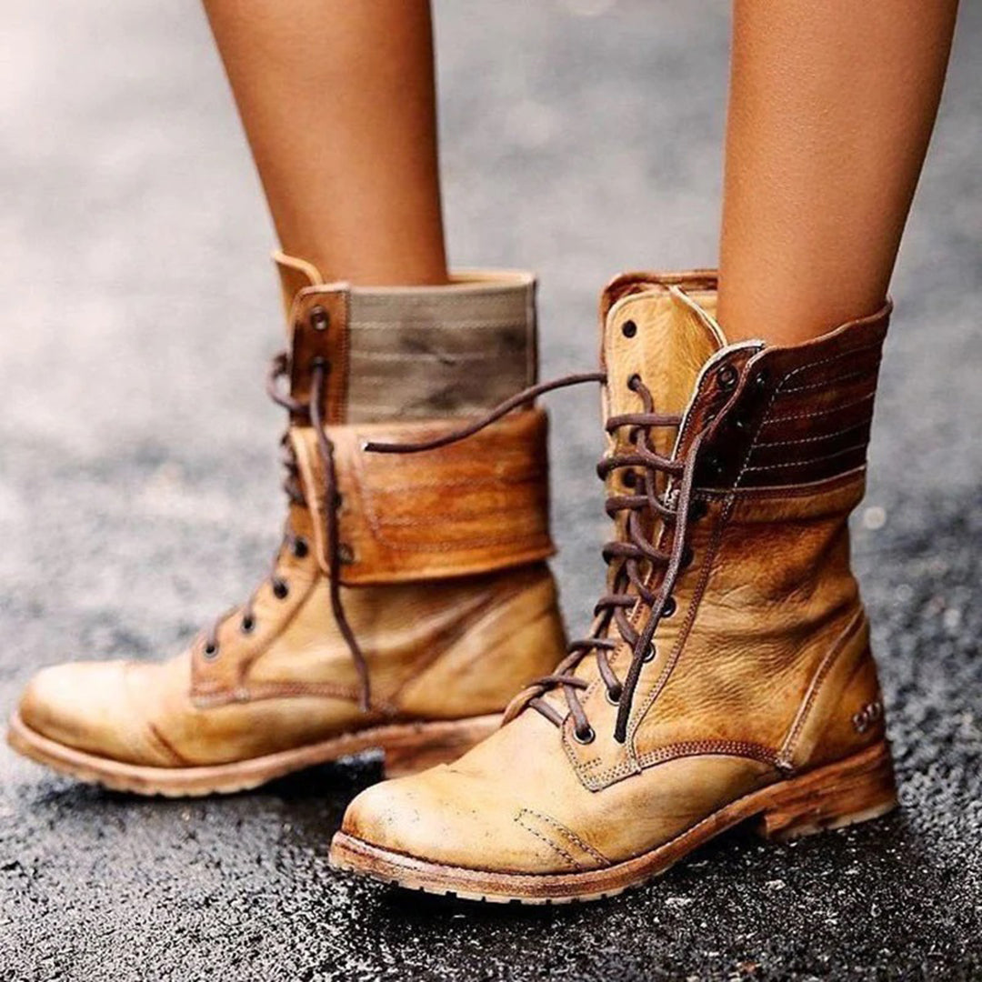 Sanne - Stoere Leren Veterlaarzen met Vintage Look