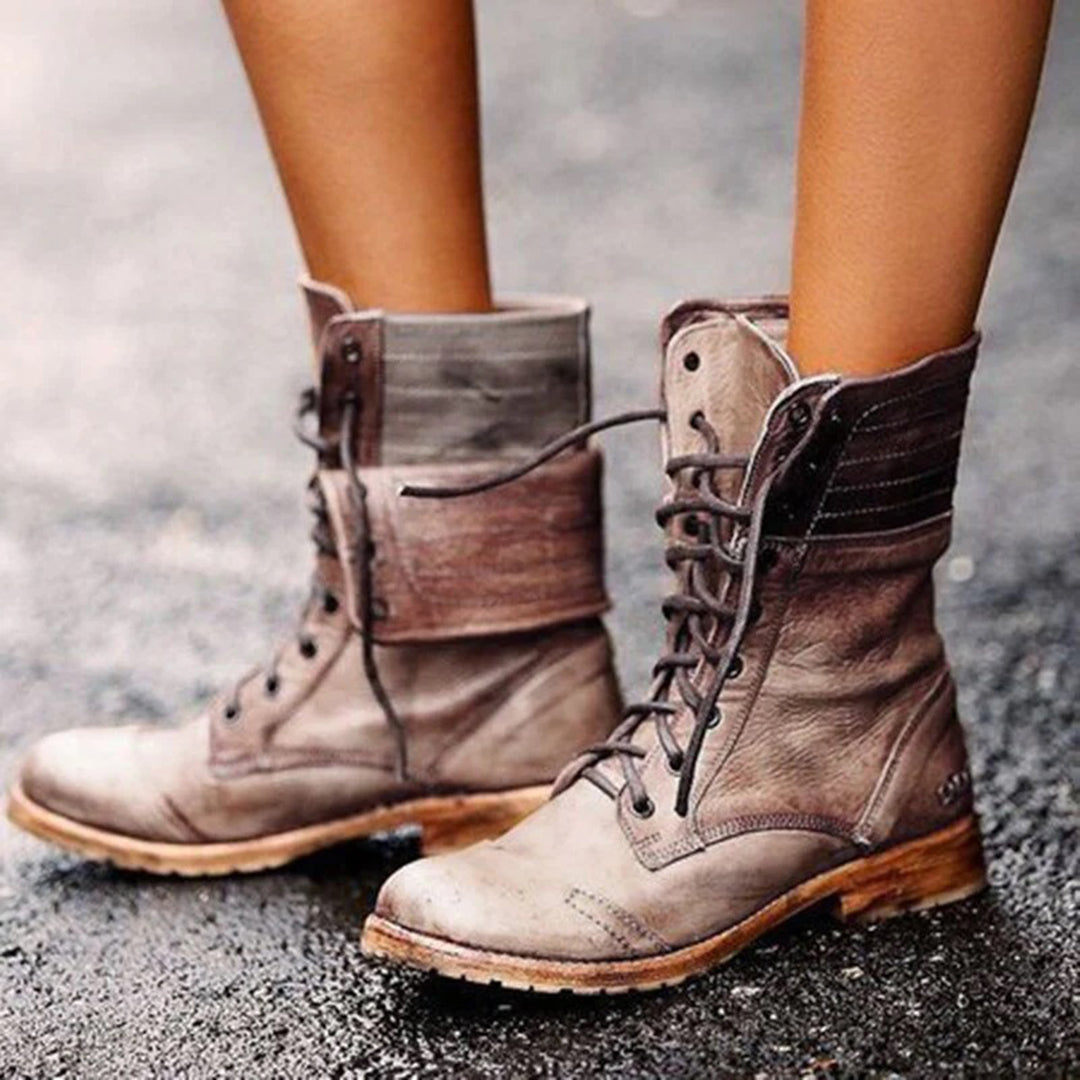 Sanne - Stoere Leren Veterlaarzen met Vintage Look