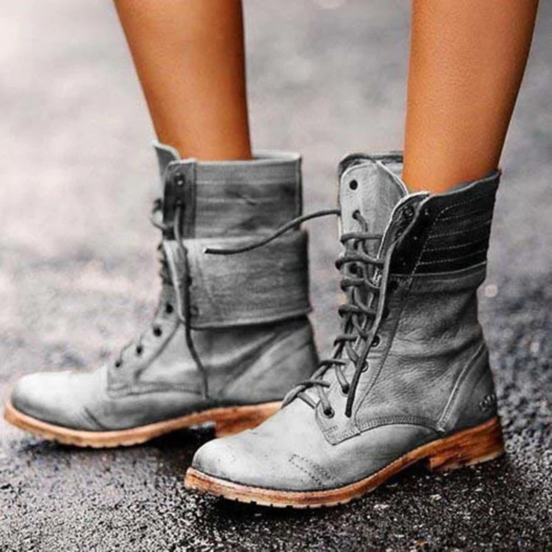 Sanne - Stoere Leren Veterlaarzen met Vintage Look