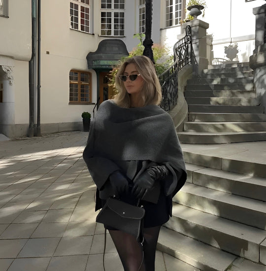 Celina | Vrouwen Asymmetrische Cape Top | Donkergrijs