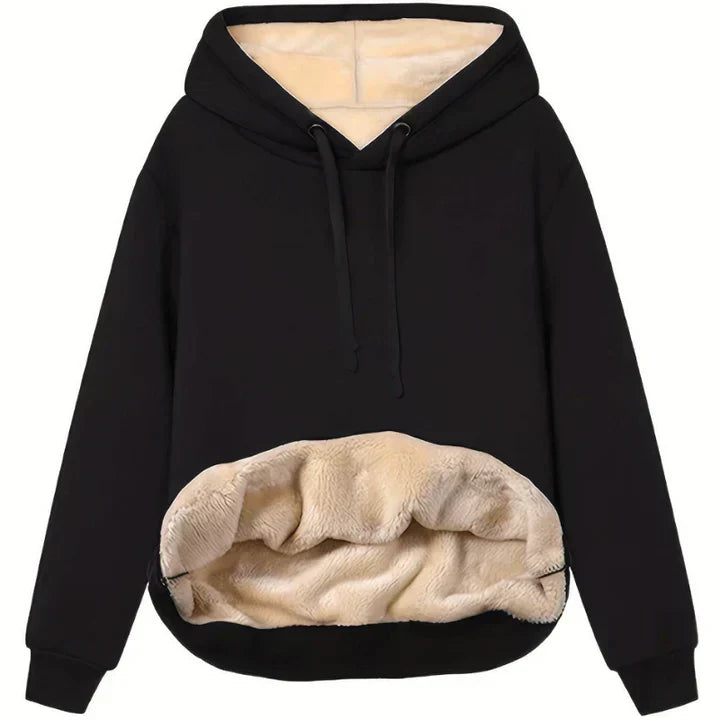 Comfortabele winterhoodie met pluche binnenkant.