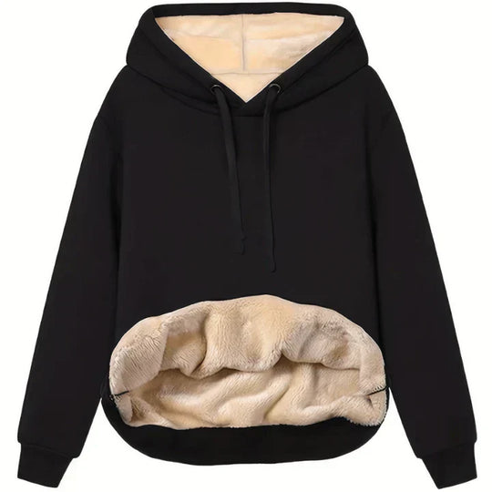 Comfortabele winterhoodie met pluche binnenkant.