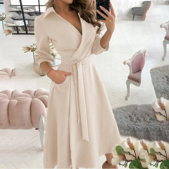Lara | Elegante Midi-Jurk met Overslag en Tailleband