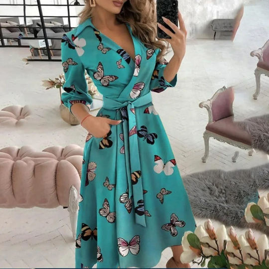 Lara | Elegante Midi-Jurk met Overslag en Tailleband