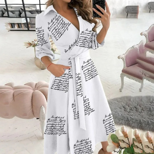 Lara | Elegante Midi-Jurk met Overslag en Tailleband