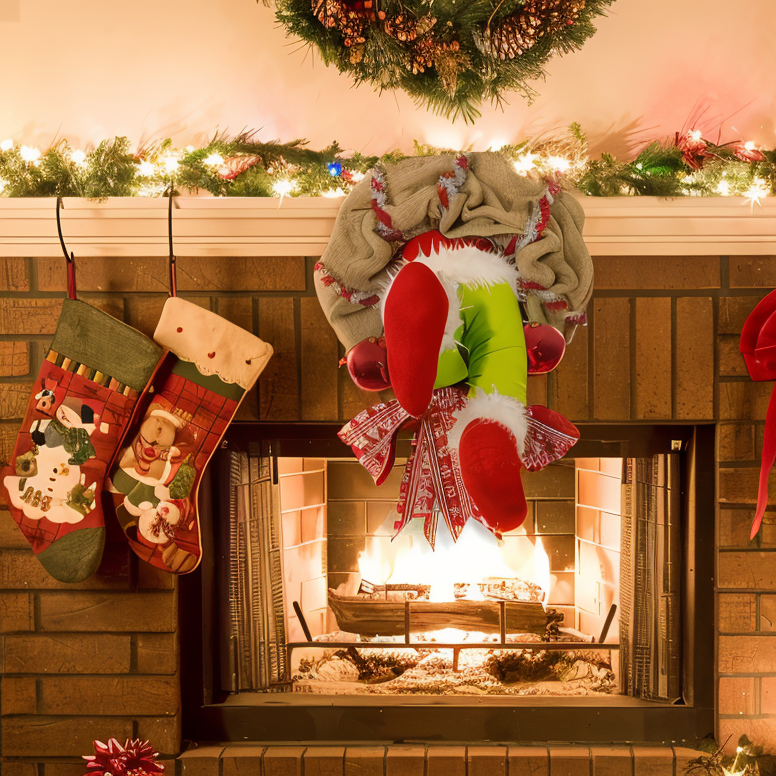 Creatieve kerstkrans geïnspireerd door de Grinch voor een unieke decoratie.