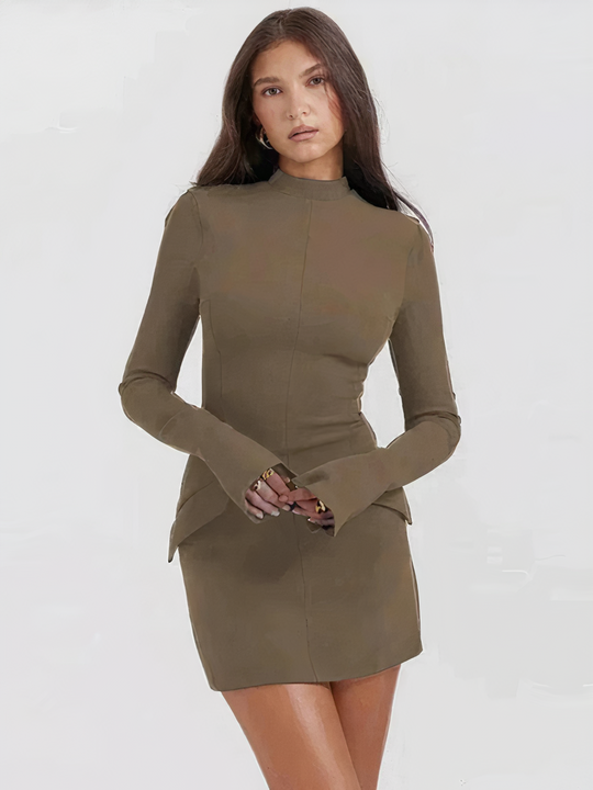 Noéline | Dames elegante midi-jurk met minimalistisch design | Donkerblauw