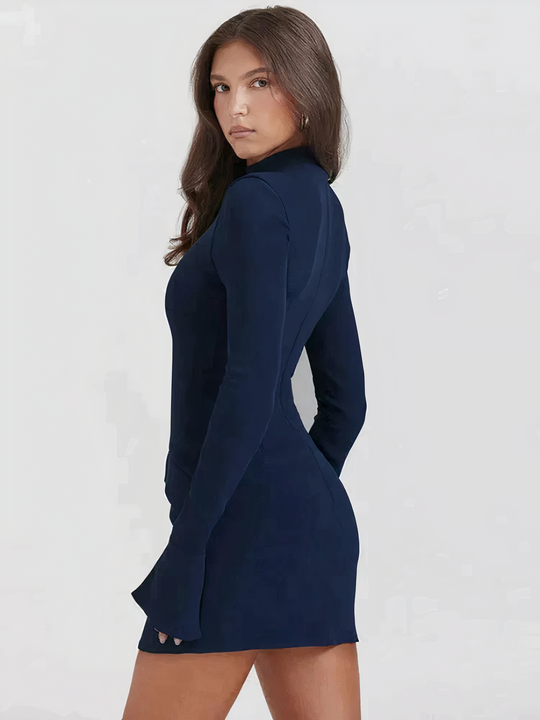 Noéline | Dames elegante midi-jurk met minimalistisch design | Donkerblauw