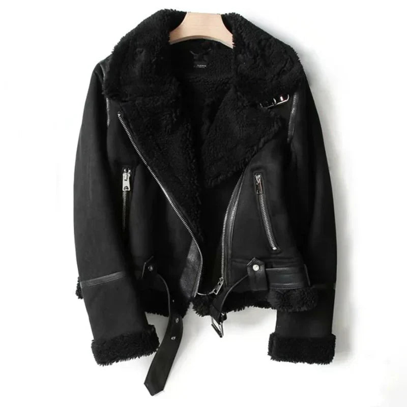 Sanne - Trendy Bikerjack Met Faux Fur