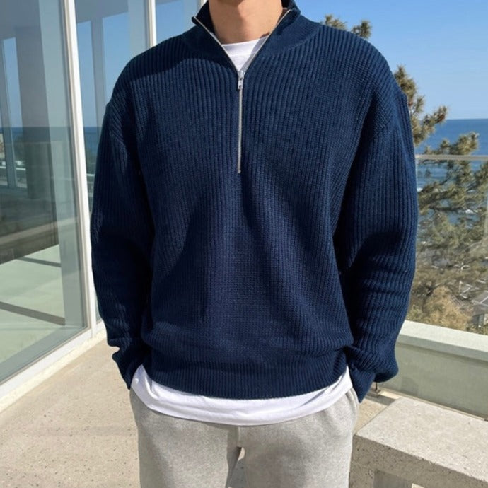 Elias | Heren Half-Zip Wintertrui | Navy Blauw