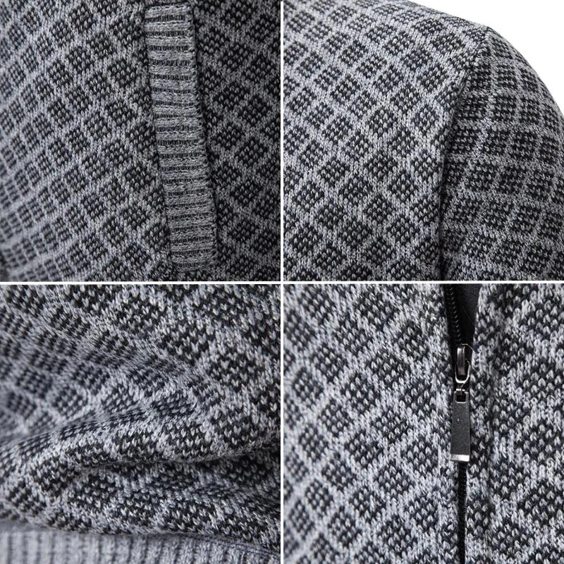 Gedetailleerde close-up van het gebreide materiaal en patroon.
