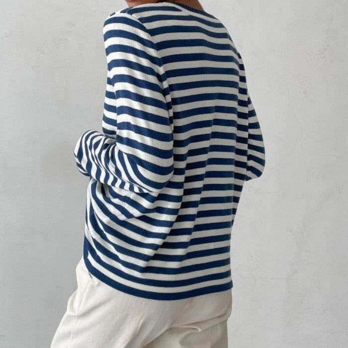 Nina | Lange mouwen dames top met strependetail | Blauw