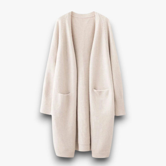 Lang gebreid damesvest met een comfortabele pasvorm.