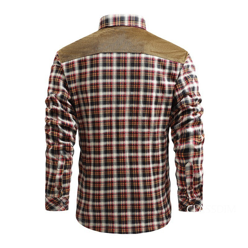 Modieuze herenjas in flanellen stijl, voorzien van knoopsluiting en praktische borstzakken. Geschikt voor een casual en toch verfijnde look.