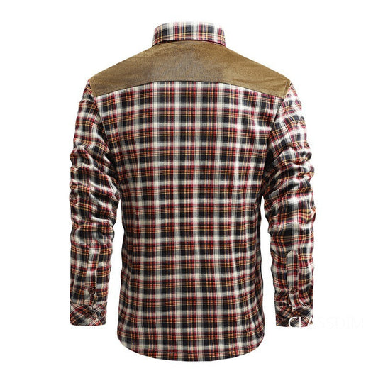 Modieuze herenjas in flanellen stijl, voorzien van knoopsluiting en praktische borstzakken. Geschikt voor een casual en toch verfijnde look.