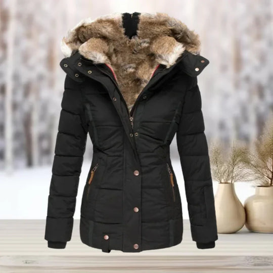 Sanne | Warme Winterjas met Bontkraag en Capuchon
