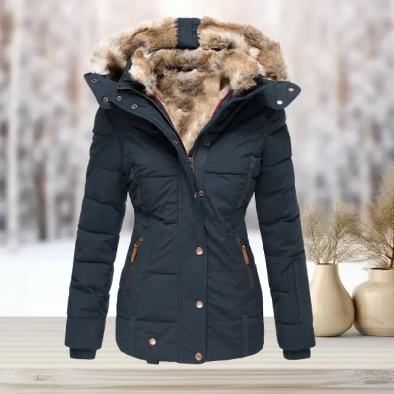 Sanne | Warme Winterjas met Bontkraag en Capuchon