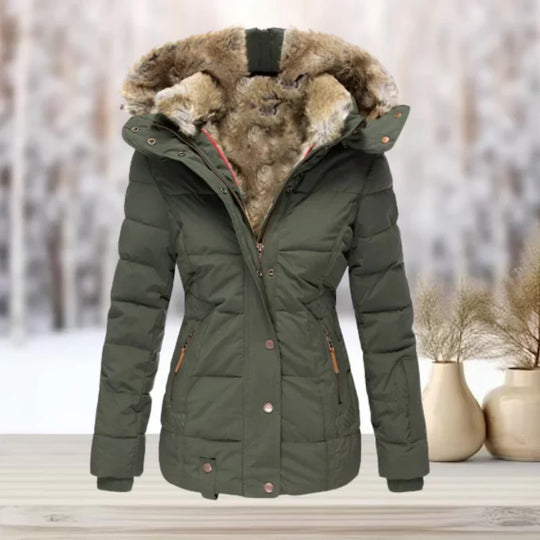 Sanne | Warme Winterjas met Bontkraag en Capuchon
