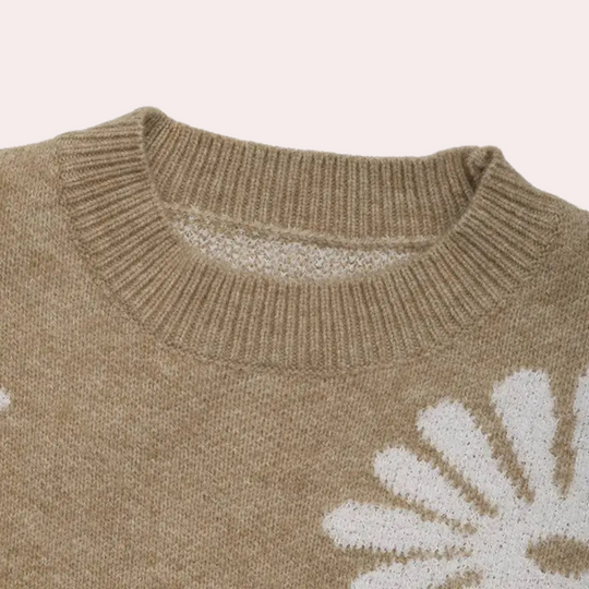Noëlle | Dames Gebreide Trui Met Bloemmotief | Beige
