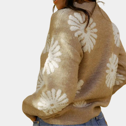 Noëlle | Dames Gebreide Trui Met Bloemmotief | Beige