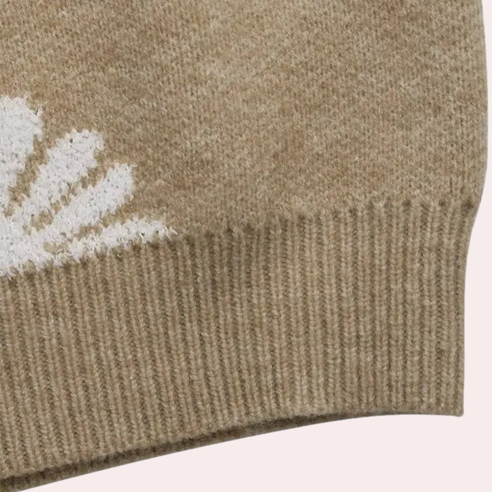 Noëlle | Dames Gebreide Trui Met Bloemmotief | Beige