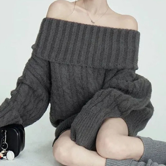 Elvira | Dames Off-Shoulder Trui | Grijs
