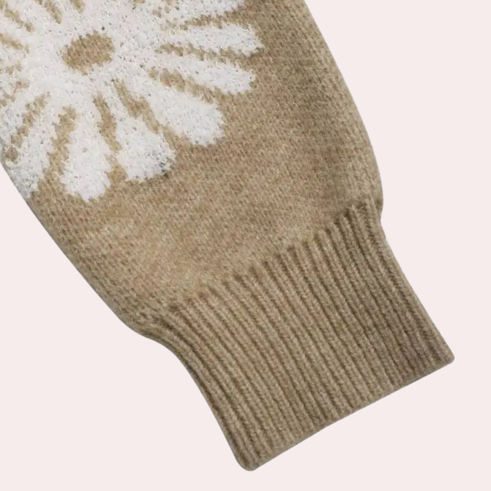 Noëlle | Dames Gebreide Trui Met Bloemmotief | Beige