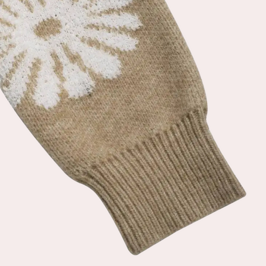 Noëlle | Dames Gebreide Trui Met Bloemmotief | Beige