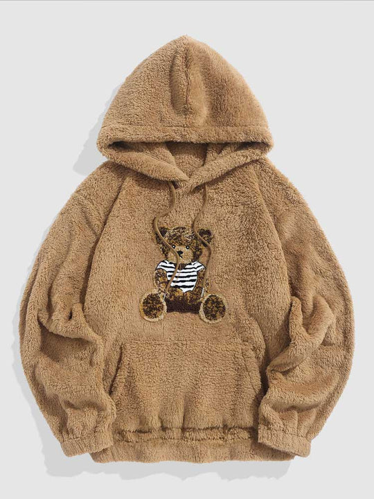 Zachte heren hoodie met teddybeer-patch.